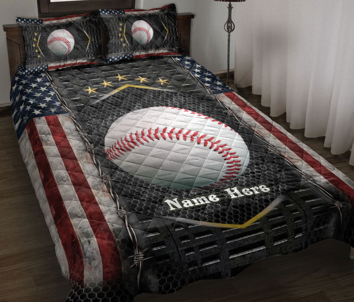 Ohaprints-Quilt-Bed-Set-Pillowcase-Baseball-American-Flag-Sports-Lover-Gift-Custom-Personalized-Name-Blanket-Bedspread-Bedding-1779-Throw (55'' x 60'')
