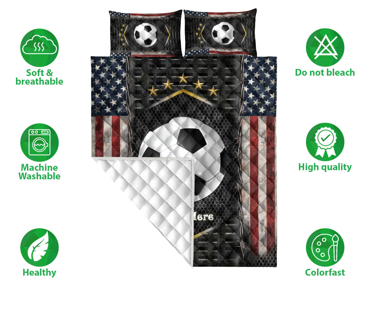 Ohaprints-Quilt-Bed-Set-Pillowcase-Soccer-American-Flag-Sports-Lover-Gift-Custom-Personalized-Name-Blanket-Bedspread-Bedding-2030-Double (70'' x 80'')