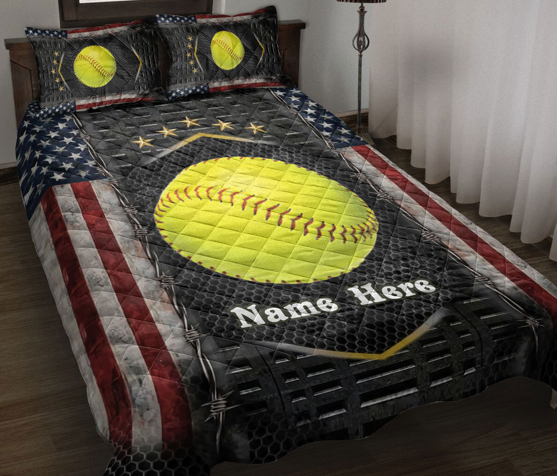 Ohaprints-Quilt-Bed-Set-Pillowcase-Softball-American-Flag-Sports-Lover-Gift-Custom-Personalized-Name-Blanket-Bedspread-Bedding-2368-Throw (55'' x 60'')