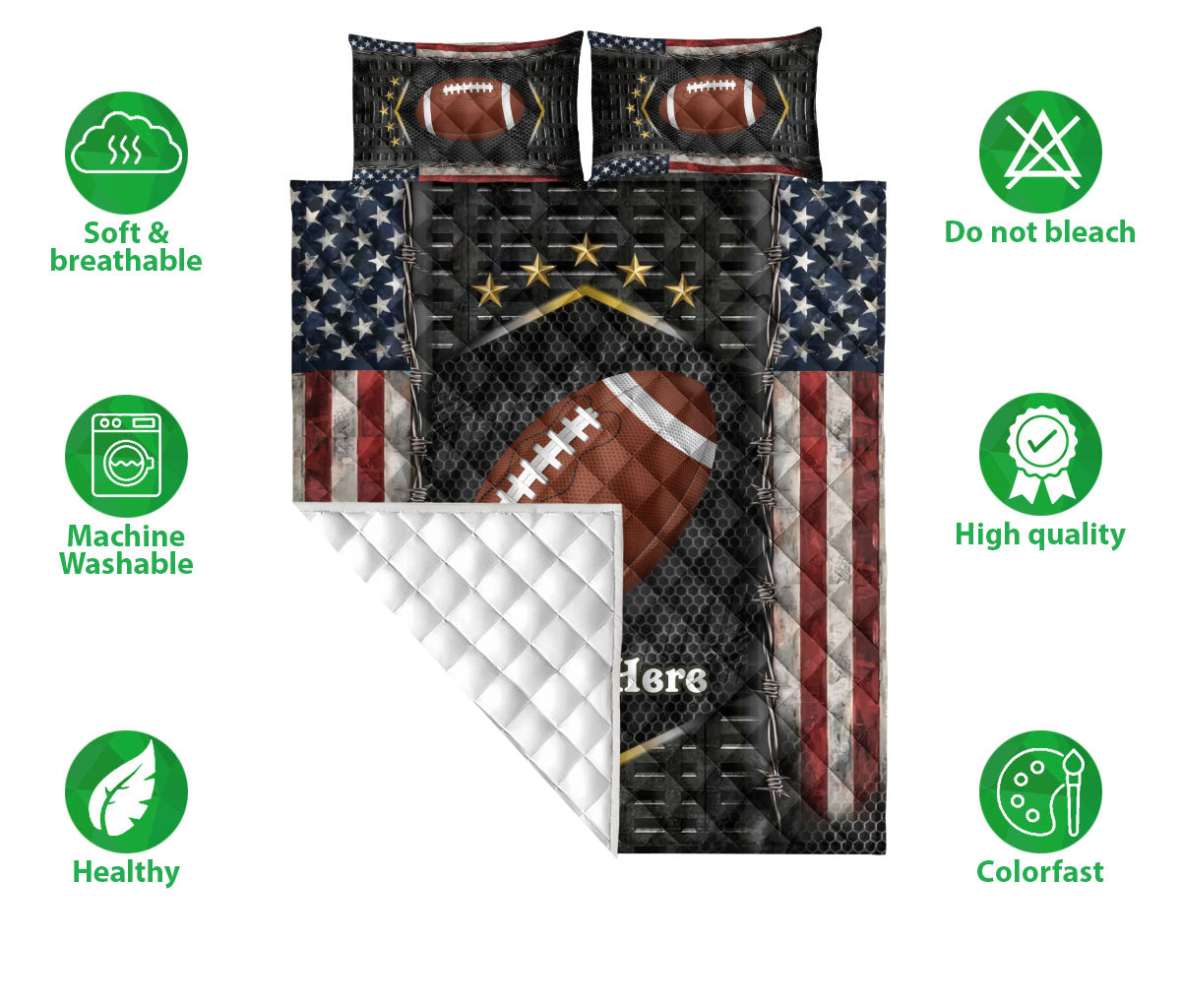 Ohaprints-Quilt-Bed-Set-Pillowcase-Football-American-Flag-Sports-Lover-Gift-Custom-Personalized-Name-Blanket-Bedspread-Bedding-17-Double (70'' x 80'')