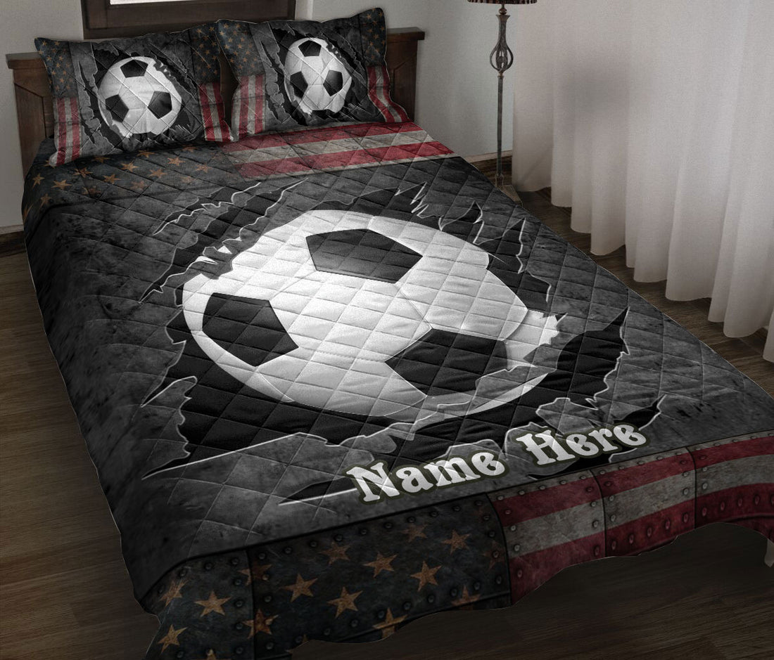 Ohaprints-Quilt-Bed-Set-Pillowcase-Soccer-American-Flag-Crack-Sports-Lover-Gift-Custom-Personalized-Name-Blanket-Bedspread-Bedding-606-Throw (55'' x 60'')