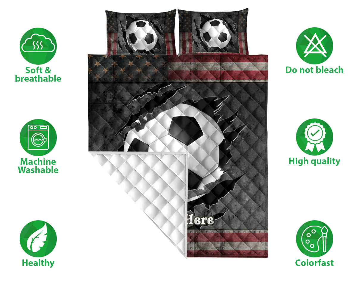 Ohaprints-Quilt-Bed-Set-Pillowcase-Soccer-American-Flag-Crack-Sports-Lover-Gift-Custom-Personalized-Name-Blanket-Bedspread-Bedding-606-Double (70'' x 80'')