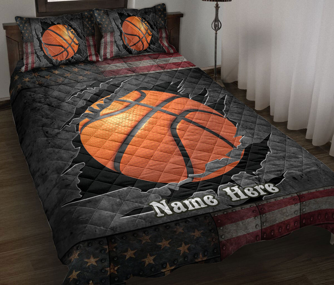 Ohaprints-Quilt-Bed-Set-Pillowcase-Basketball-Crack-American-Flag-Sports-Lover-Custom-Personalized-Name-Blanket-Bedspread-Bedding-2624-Throw (55'' x 60'')