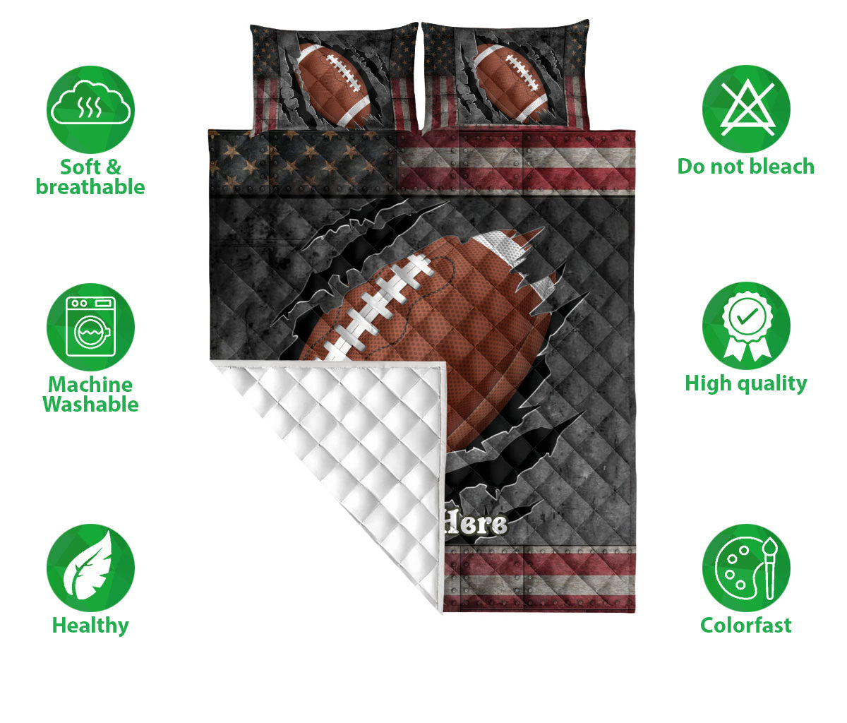 Ohaprints-Quilt-Bed-Set-Pillowcase-Football-Crack-American-Flag-Sports-Lover-Gift-Custom-Personalized-Name-Blanket-Bedspread-Bedding-1780-Double (70'' x 80'')