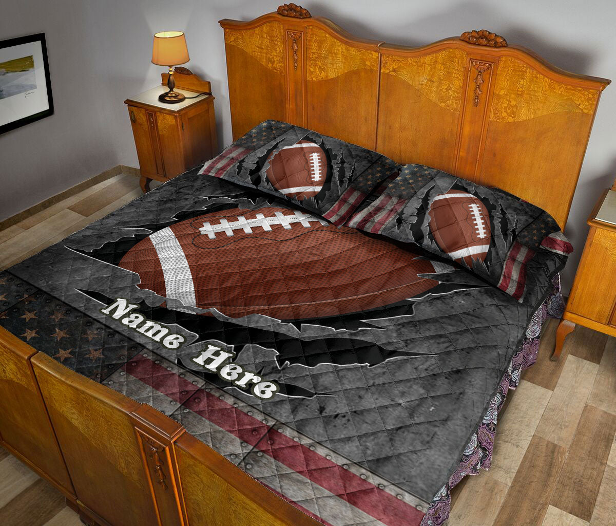 Ohaprints-Quilt-Bed-Set-Pillowcase-Football-Crack-American-Flag-Sports-Lover-Gift-Custom-Personalized-Name-Blanket-Bedspread-Bedding-1780-Queen (80'' x 90'')