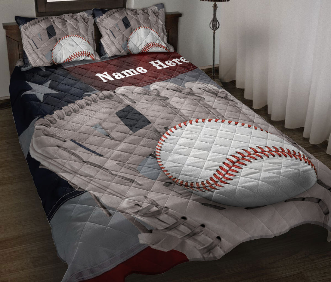 Ohaprints-Quilt-Bed-Set-Pillowcase-Baseball-Gloves-American-Flag-Brown-Sports-Lover-Custom-Personalized-Name-Blanket-Bedspread-Bedding-2369-Throw (55'' x 60'')