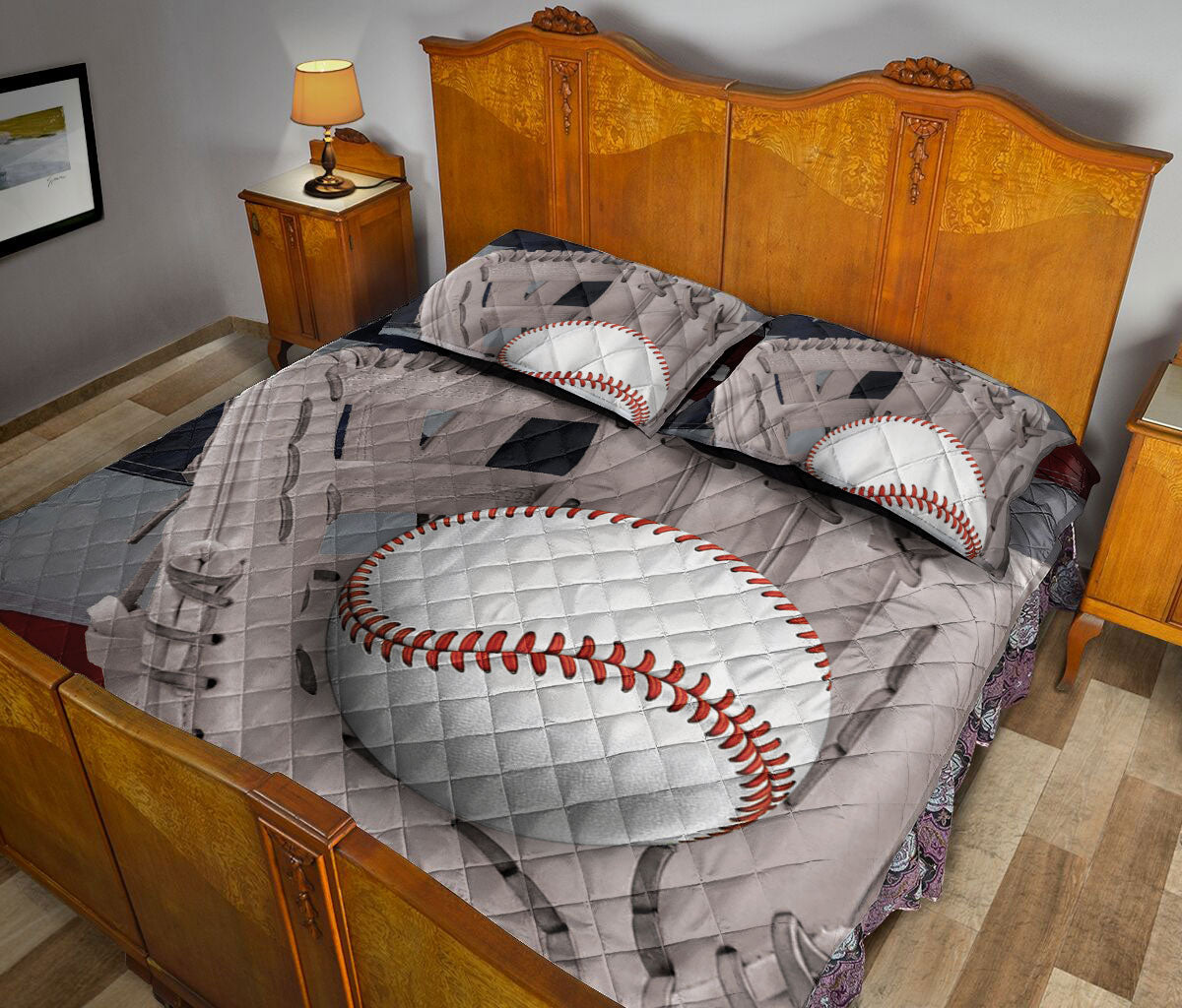 Ohaprints-Quilt-Bed-Set-Pillowcase-Baseball-Gloves-American-Flag-Brown-Sports-Lover-Custom-Personalized-Name-Blanket-Bedspread-Bedding-2369-Queen (80'' x 90'')