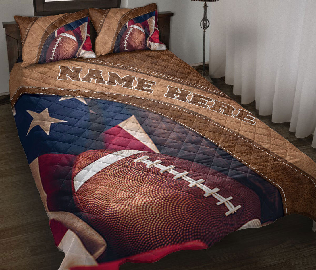 Ohaprints-Quilt-Bed-Set-Pillowcase-American-Football-Brown-Pattern-Sport-Lover-Custom-Personalized-Name-Blanket-Bedspread-Bedding-607-Throw (55'' x 60'')
