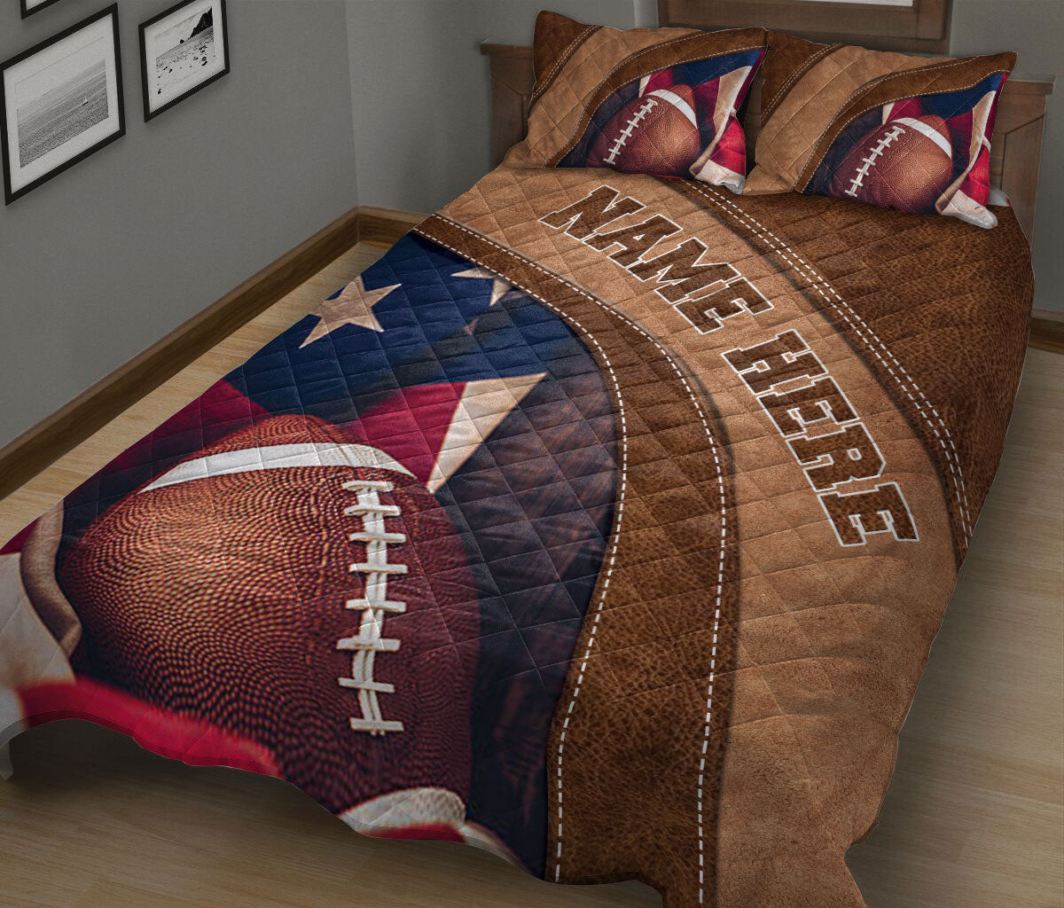 Ohaprints-Quilt-Bed-Set-Pillowcase-American-Football-Brown-Pattern-Sport-Lover-Custom-Personalized-Name-Blanket-Bedspread-Bedding-607-King (90'' x 100'')
