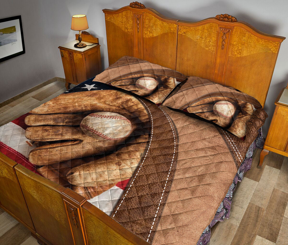 Ohaprints-Quilt-Bed-Set-Pillowcase-Baseball-Ball-Gloves-Brown-Pattern-Unique-Gift-For-Baseball-Sports-Lover-Blanket-Bedspread-Bedding-865-Queen (80'' x 90'')