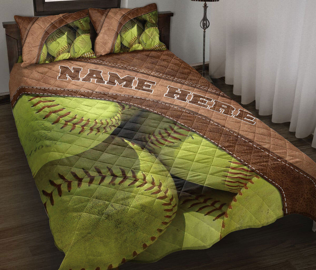 Ohaprints-Quilt-Bed-Set-Pillowcase-Softball-Brown-Pattern-Gift-For-Sports-Lover-Custom-Personalized-Name-Blanket-Bedspread-Bedding-1781-Throw (55'' x 60'')
