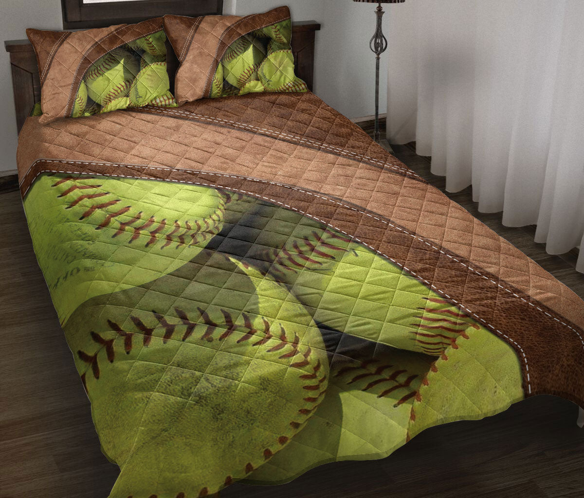 Ohaprints-Quilt-Bed-Set-Pillowcase-Softball-Ball-Brown-Pattern-Unique-Gift-For-Softball-Sports-Lover-Blanket-Bedspread-Bedding-1445-Throw (55'' x 60'')