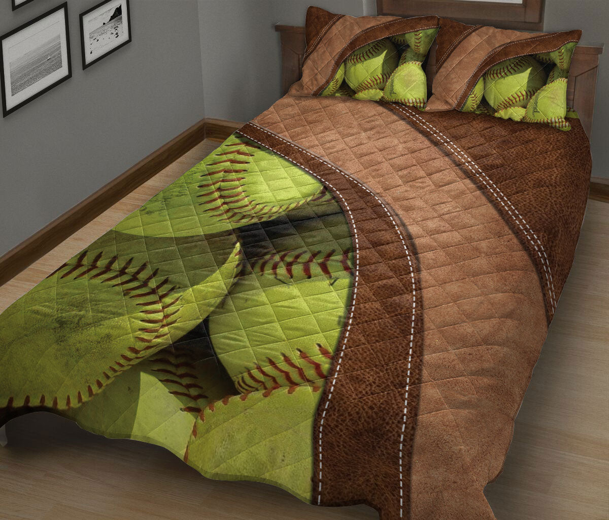 Ohaprints-Quilt-Bed-Set-Pillowcase-Softball-Ball-Brown-Pattern-Unique-Gift-For-Softball-Sports-Lover-Blanket-Bedspread-Bedding-1445-King (90'' x 100'')