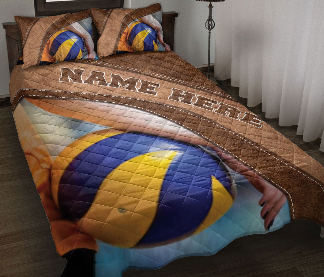 Ohaprints-Quilt-Bed-Set-Pillowcase-Volleyball-Brown-Pattern-Gift-For-Sports-Lover-Custom-Personalized-Name-Blanket-Bedspread-Bedding-2625-Throw (55'' x 60'')