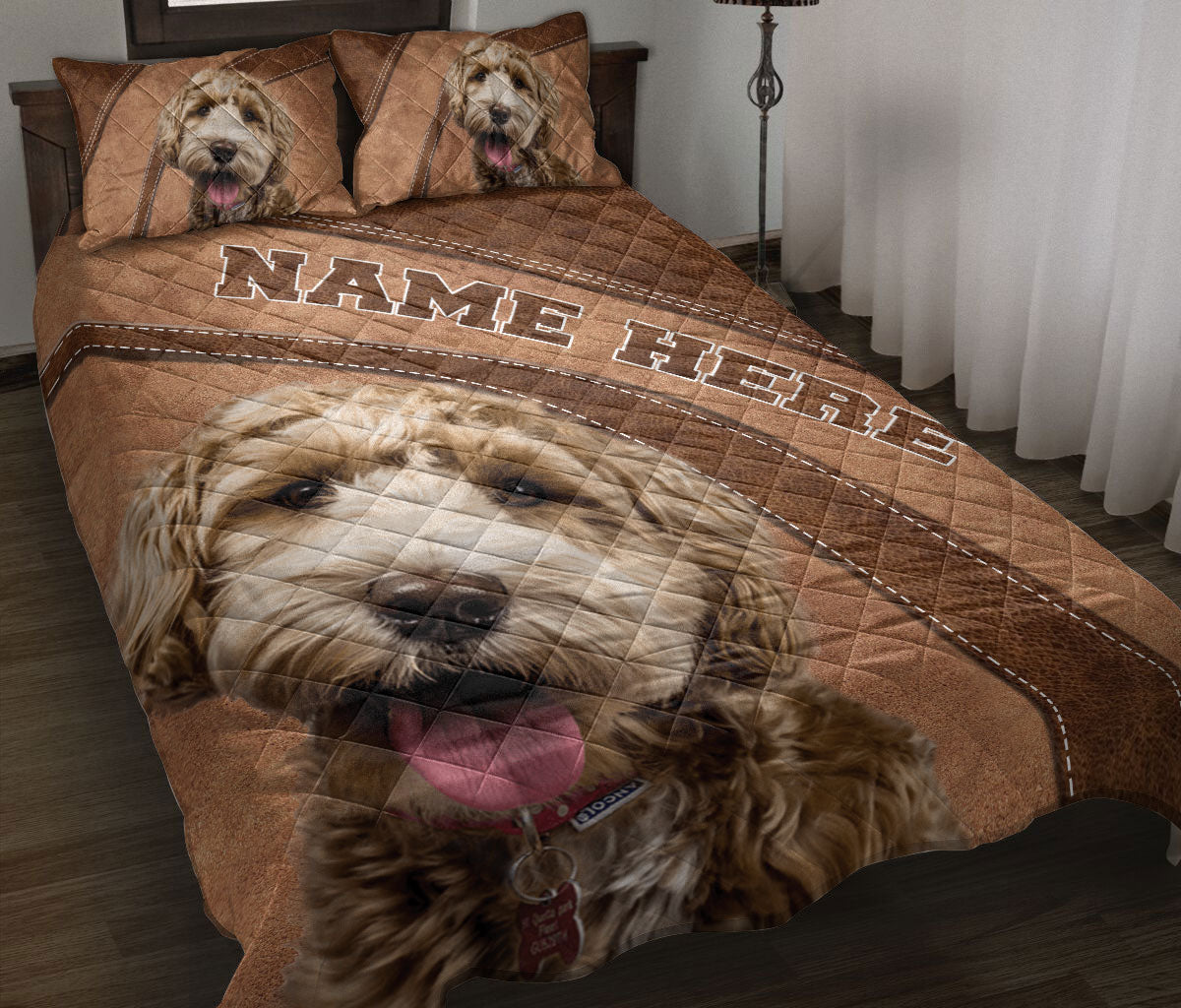 Ohaprints-Quilt-Bed-Set-Pillowcase-Goldendoodle-Brown-Pattern-Gift-For-Dog-Lover-Custom-Personalized-Name-Blanket-Bedspread-Bedding-866-Throw (55'' x 60'')