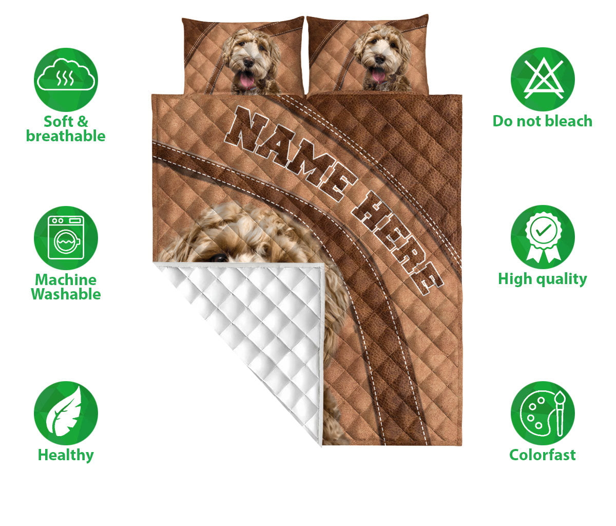 Ohaprints-Quilt-Bed-Set-Pillowcase-Goldendoodle-Brown-Pattern-Gift-For-Dog-Lover-Custom-Personalized-Name-Blanket-Bedspread-Bedding-866-Double (70'' x 80'')