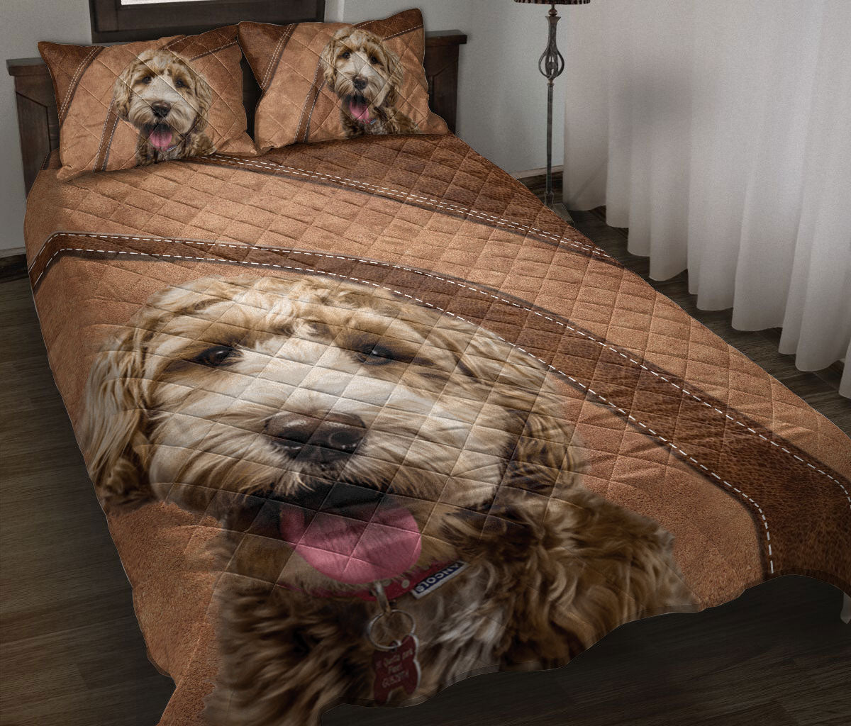 Ohaprints-Quilt-Bed-Set-Pillowcase-Goldendoodle-Labradoodle-Golden-Doodle-Brown-Pattern-Gift-For-Dog-Lover-Blanket-Bedspread-Bedding-2497-Throw (55'' x 60'')