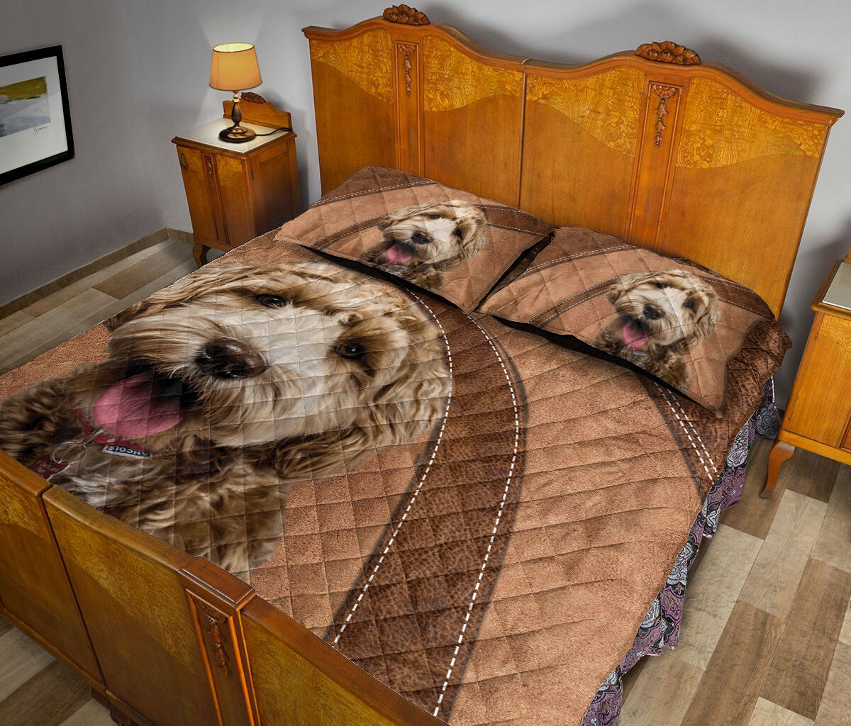 Ohaprints-Quilt-Bed-Set-Pillowcase-Goldendoodle-Labradoodle-Golden-Doodle-Brown-Pattern-Gift-For-Dog-Lover-Blanket-Bedspread-Bedding-2497-Queen (80'' x 90'')