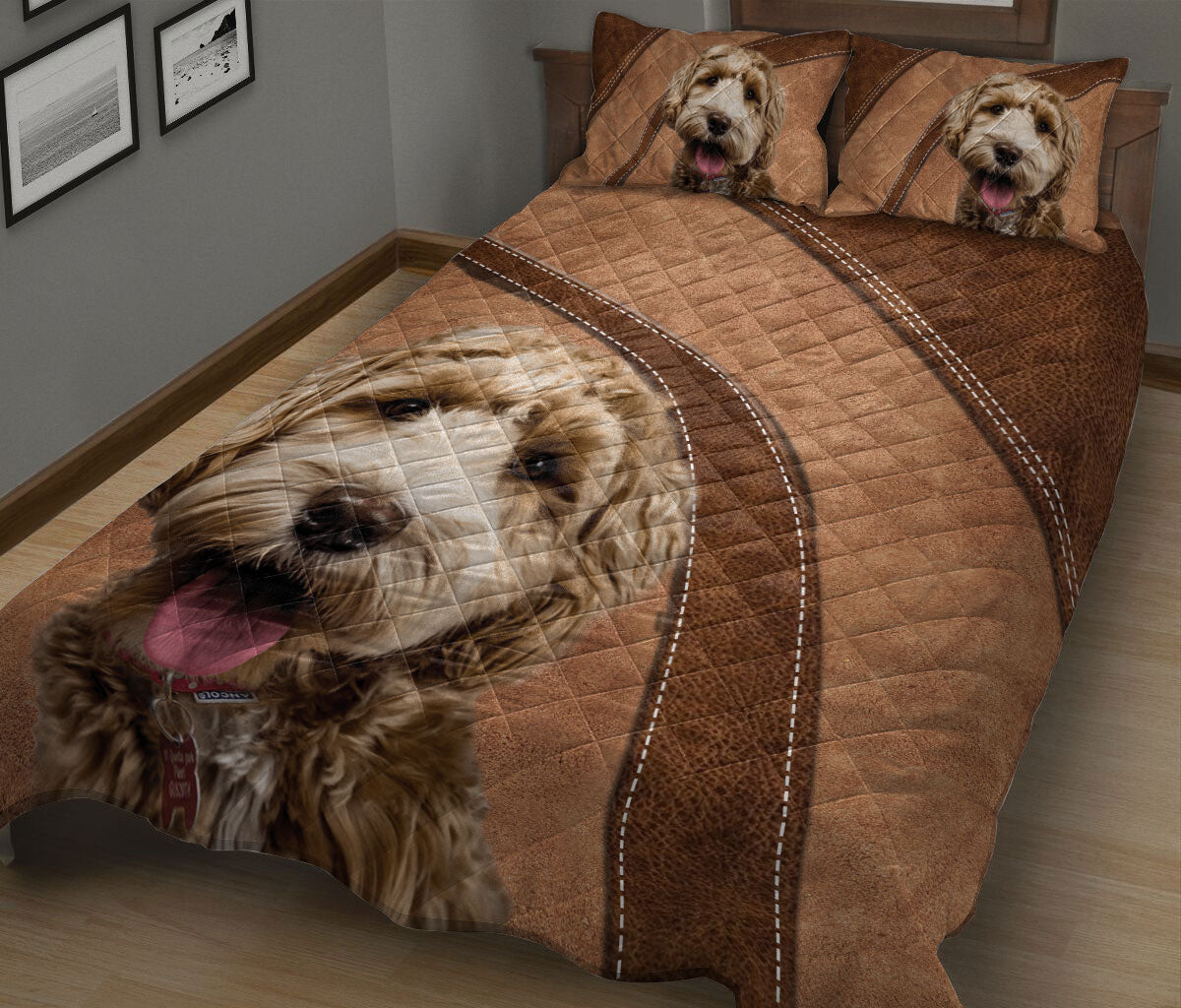 Ohaprints-Quilt-Bed-Set-Pillowcase-Goldendoodle-Labradoodle-Golden-Doodle-Brown-Pattern-Gift-For-Dog-Lover-Blanket-Bedspread-Bedding-2497-King (90'' x 100'')