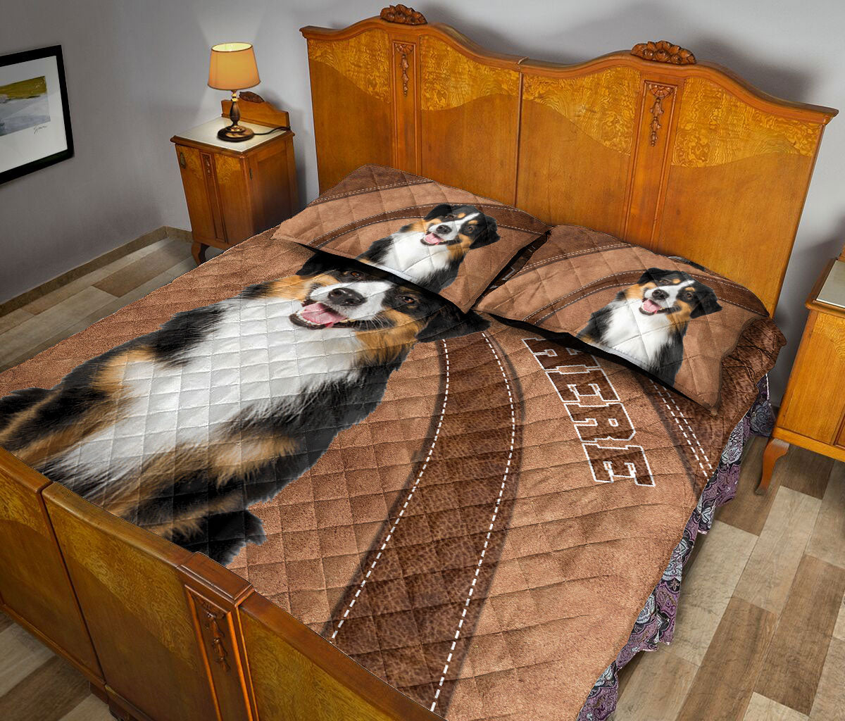 Ohaprints-Quilt-Bed-Set-Pillowcase-Australian-Shepherd-Brown-Pattern-Gift-For-Dog-Lover-Custom-Personalized-Name-Blanket-Bedspread-Bedding-2032-Queen (80'' x 90'')