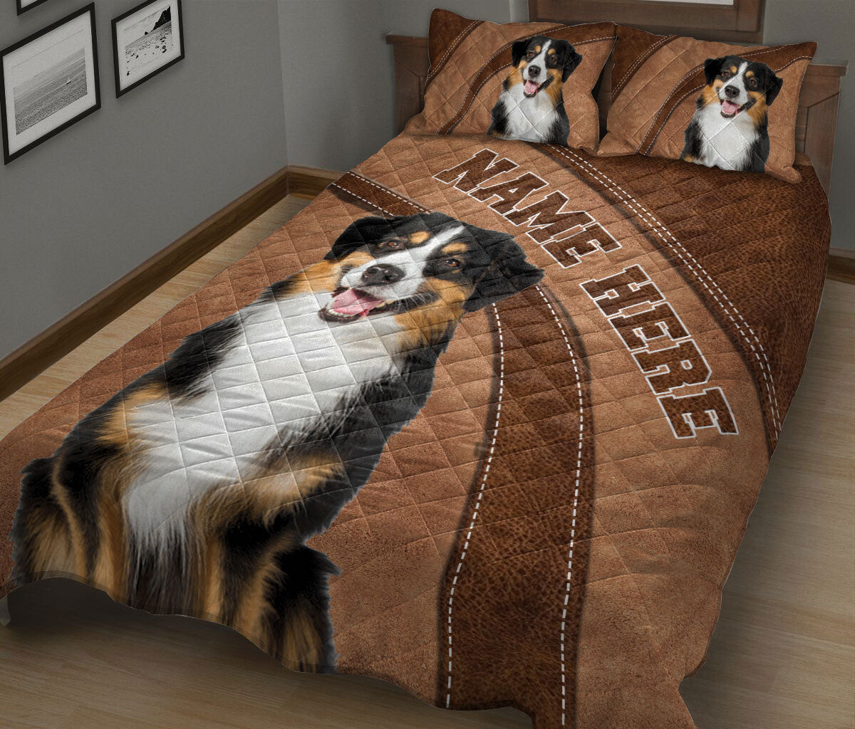 Ohaprints-Quilt-Bed-Set-Pillowcase-Australian-Shepherd-Brown-Pattern-Gift-For-Dog-Lover-Custom-Personalized-Name-Blanket-Bedspread-Bedding-2032-King (90'' x 100'')