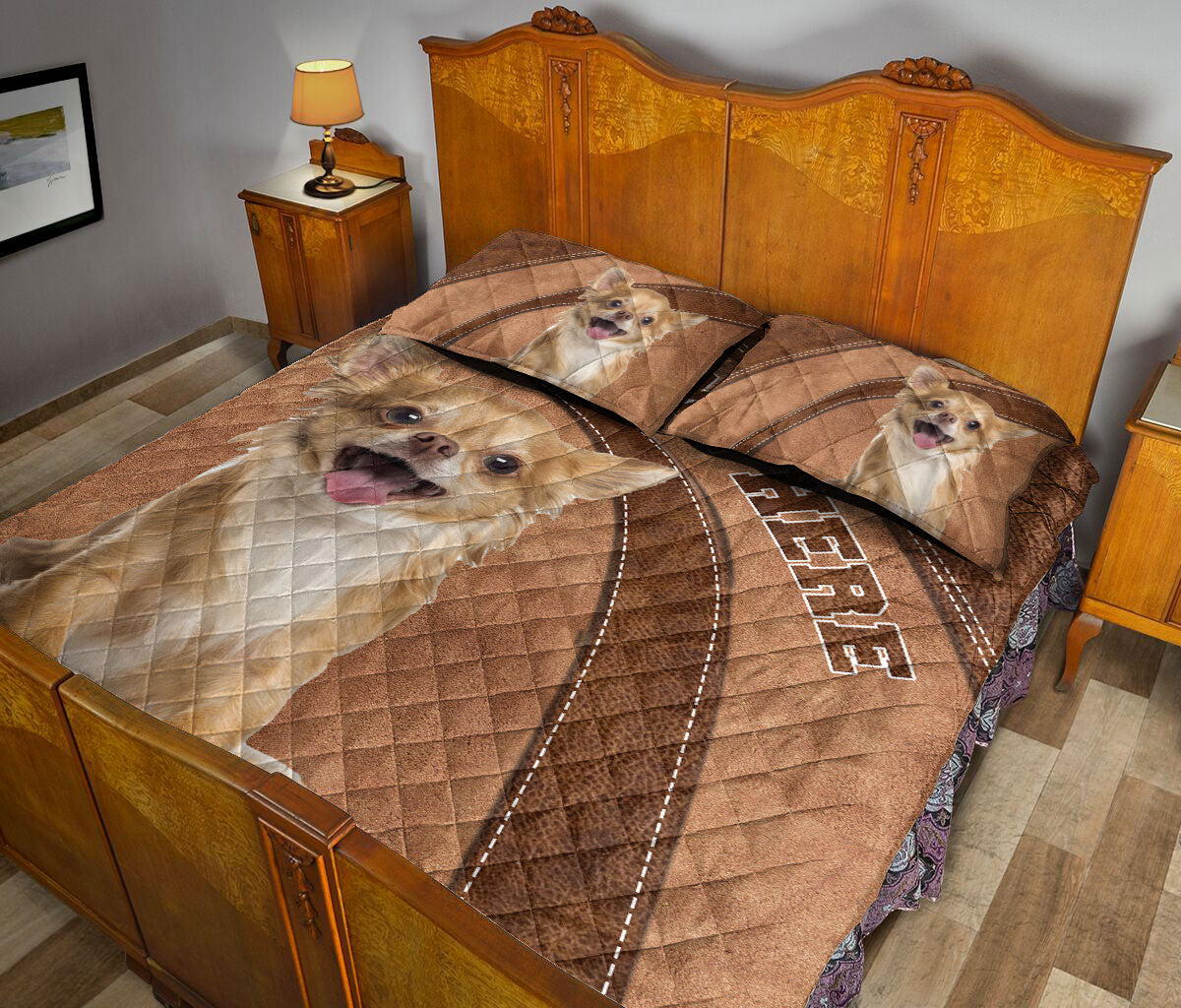 Ohaprints-Quilt-Bed-Set-Pillowcase-Cute-Chihuahua-Brown-Pattern-Gift-For-Dog-Lover-Custom-Personalized-Name-Blanket-Bedspread-Bedding-2626-Queen (80'' x 90'')