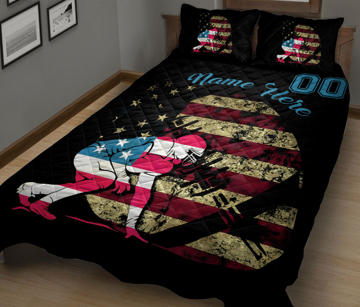 Ohaprints-Quilt-Bed-Set-Pillowcase-Football-Sport-Usa-Player-American-Guard-Tackle-Custom-Personalized-Name-Blanket-Bedspread-Bedding-2628-King (90'' x 100'')
