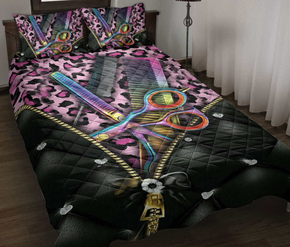 Ohaprints-Quilt-Bed-Set-Pillowcase-Hairdresser-Tools-Black-&-Pink-Leopard-Pattern-Unique-Gift-For-Hairdresser-Blanket-Bedspread-Bedding-1449-Throw (55'' x 60'')