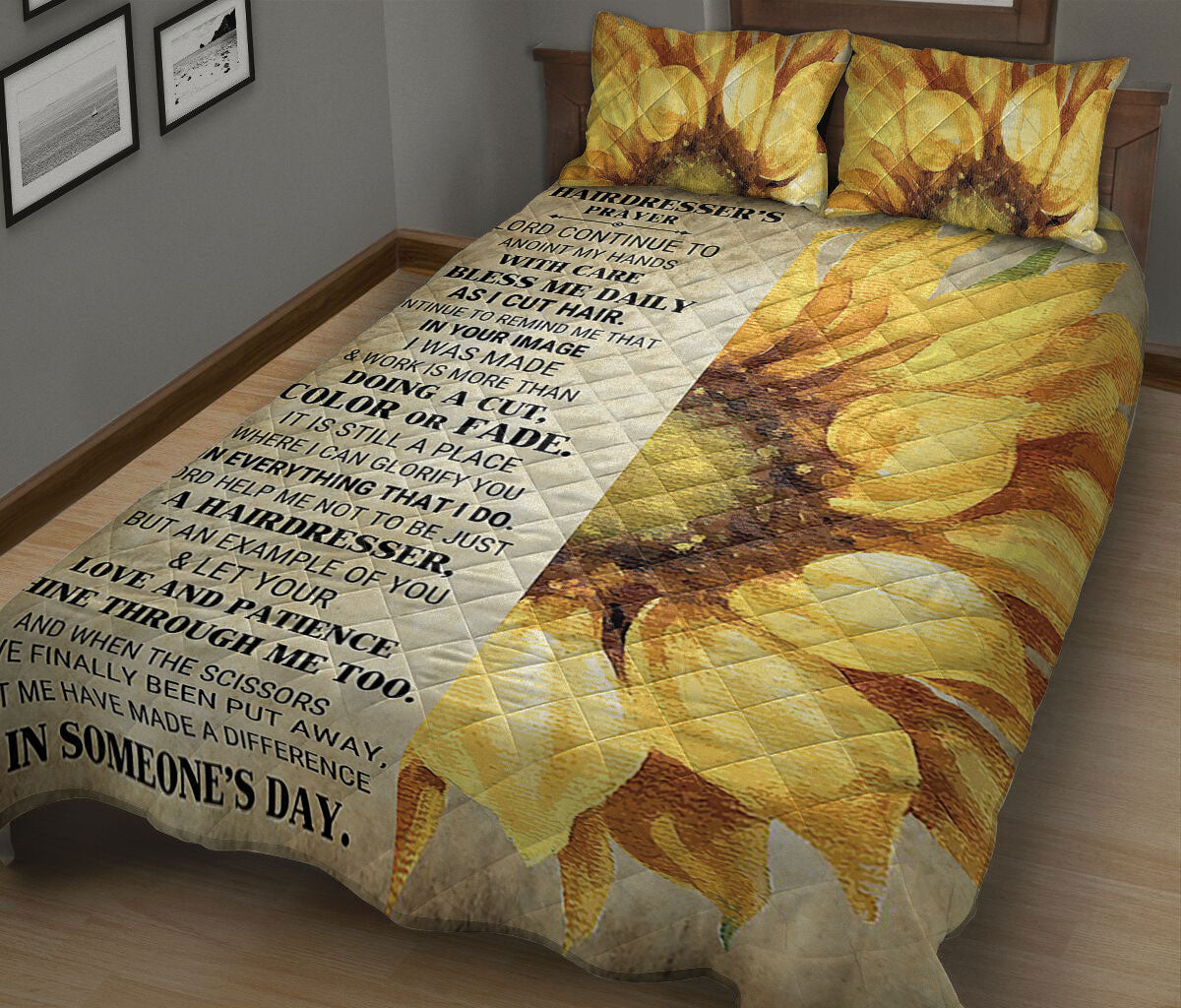 Ohaprints-Quilt-Bed-Set-Pillowcase-A-Hairdresser'S-Prayer-Sunflower-Floral-Pattern-Gift-For-Hairdresser-Beige-Blanket-Bedspread-Bedding-2035-King (90'' x 100'')