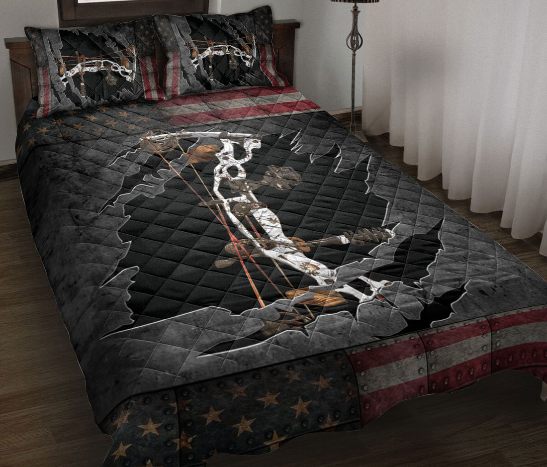 Ohaprints-Quilt-Bed-Set-Pillowcase-Archery-White-Camouflage-Camo-American-Flag-Gift-For-Bow-Hunting-Lover-Blanket-Bedspread-Bedding-740-Throw (55'' x 60'')