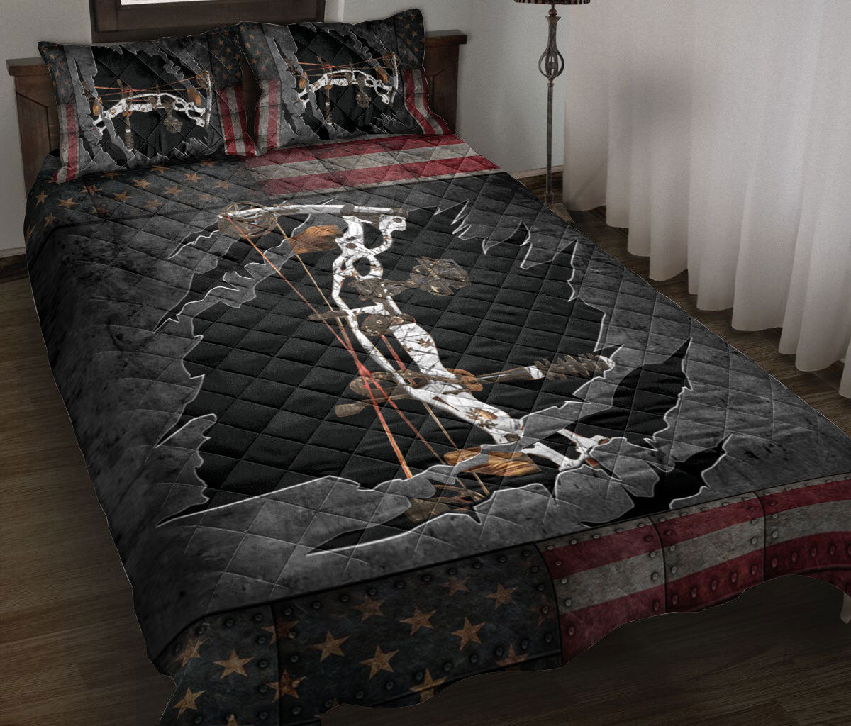 Ohaprints-Quilt-Bed-Set-Pillowcase-Archery-White-Camouflage-Camo-American-Flag-Gift-For-Bow-Hunting-Lover-Blanket-Bedspread-Bedding-740-Throw (55'' x 60'')