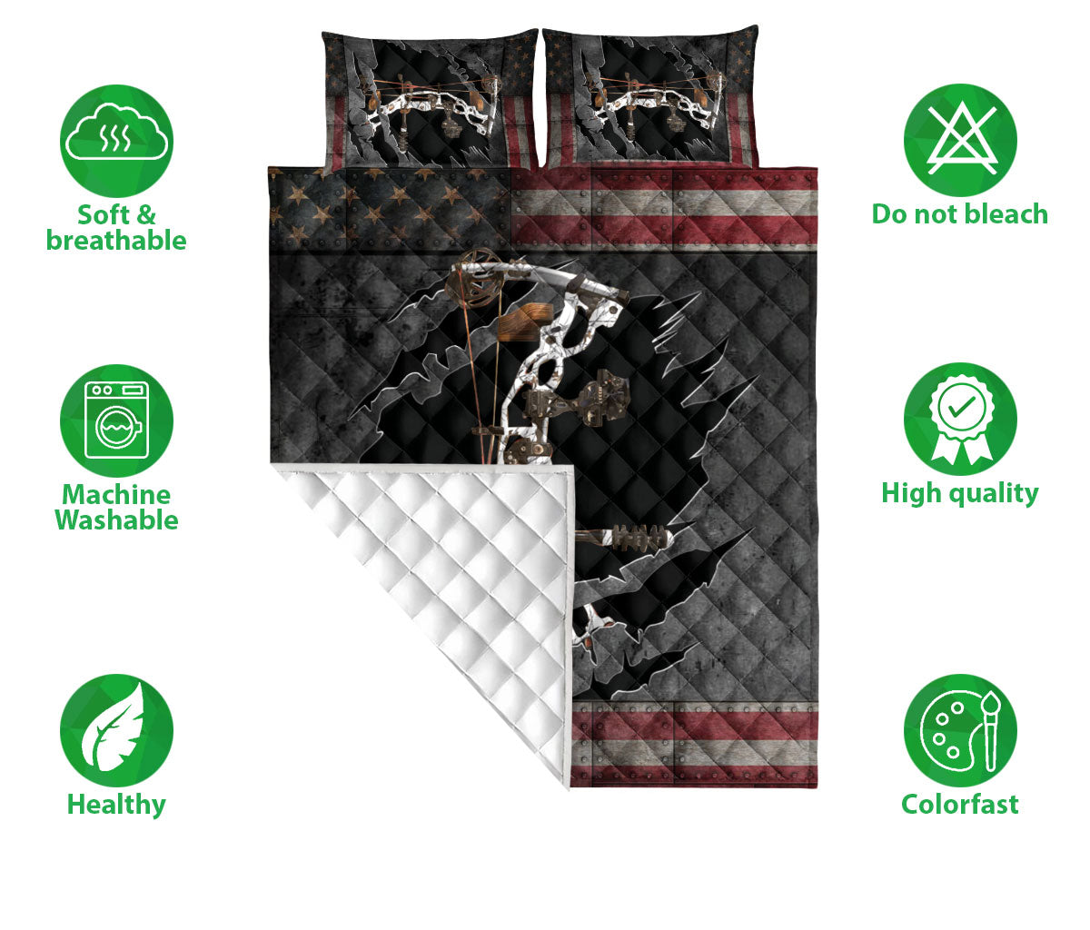 Ohaprints-Quilt-Bed-Set-Pillowcase-Archery-White-Camouflage-Camo-American-Flag-Gift-For-Bow-Hunting-Lover-Blanket-Bedspread-Bedding-740-Double (70'' x 80'')