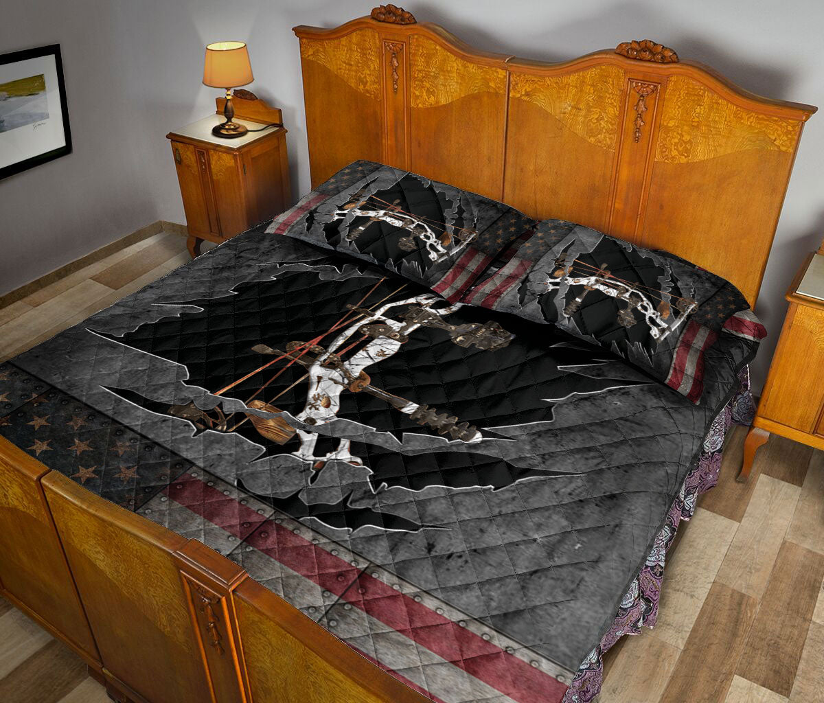 Ohaprints-Quilt-Bed-Set-Pillowcase-Archery-White-Camouflage-Camo-American-Flag-Gift-For-Bow-Hunting-Lover-Blanket-Bedspread-Bedding-740-Queen (80'' x 90'')