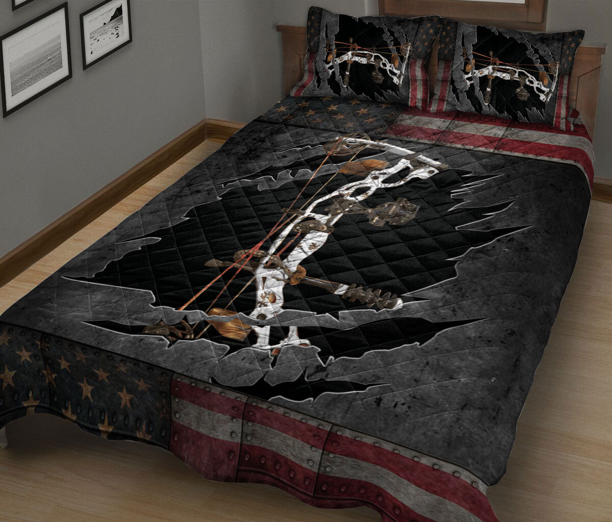 Ohaprints-Quilt-Bed-Set-Pillowcase-Archery-White-Camouflage-Camo-American-Flag-Gift-For-Bow-Hunting-Lover-Blanket-Bedspread-Bedding-740-King (90'' x 100'')