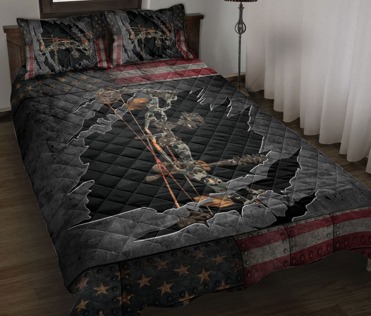 Ohaprints-Quilt-Bed-Set-Pillowcase-Archery-Camouflage-Camo-American-Flag-Gift-For-Bow-Hunting-Lover-Blanket-Bedspread-Bedding-870-Throw (55'' x 60'')