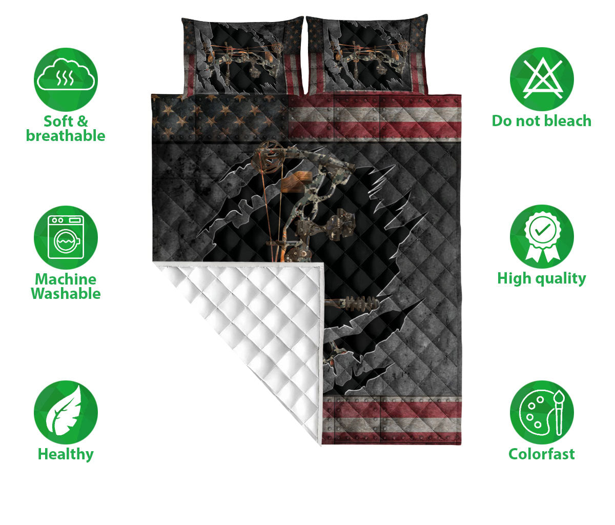 Ohaprints-Quilt-Bed-Set-Pillowcase-Archery-Camouflage-Camo-American-Flag-Gift-For-Bow-Hunting-Lover-Blanket-Bedspread-Bedding-870-Double (70'' x 80'')