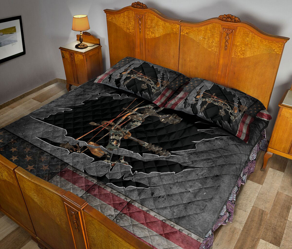 Ohaprints-Quilt-Bed-Set-Pillowcase-Archery-Camouflage-Camo-American-Flag-Gift-For-Bow-Hunting-Lover-Blanket-Bedspread-Bedding-870-Queen (80'' x 90'')