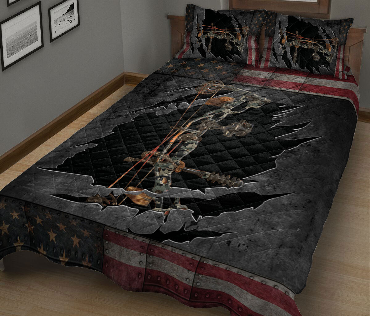 Ohaprints-Quilt-Bed-Set-Pillowcase-Archery-Camouflage-Camo-American-Flag-Gift-For-Bow-Hunting-Lover-Blanket-Bedspread-Bedding-870-King (90'' x 100'')