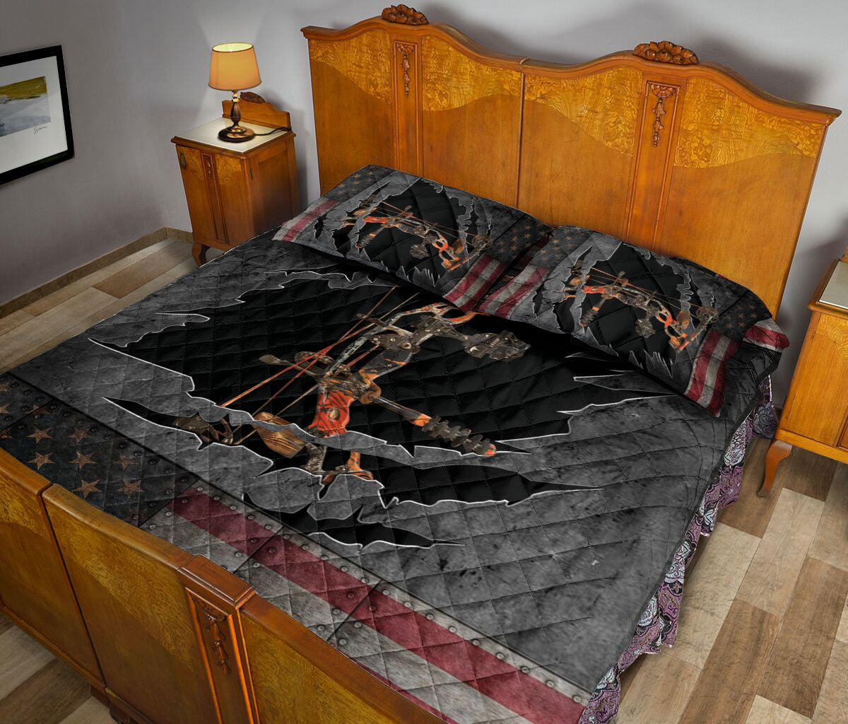 Ohaprints-Quilt-Bed-Set-Pillowcase-Archery-Orange-Camouflage-Camo-American-Unique-Gift-Flag-For-Bow-Hunting-Lover-Blanket-Bedspread-Bedding-1450-Queen (80'' x 90'')