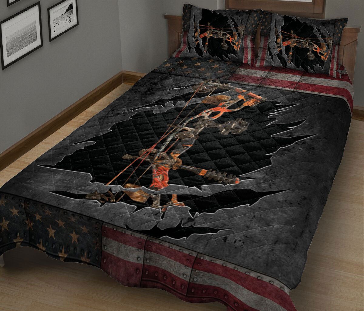 Ohaprints-Quilt-Bed-Set-Pillowcase-Archery-Orange-Camouflage-Camo-American-Unique-Gift-Flag-For-Bow-Hunting-Lover-Blanket-Bedspread-Bedding-1450-King (90'' x 100'')