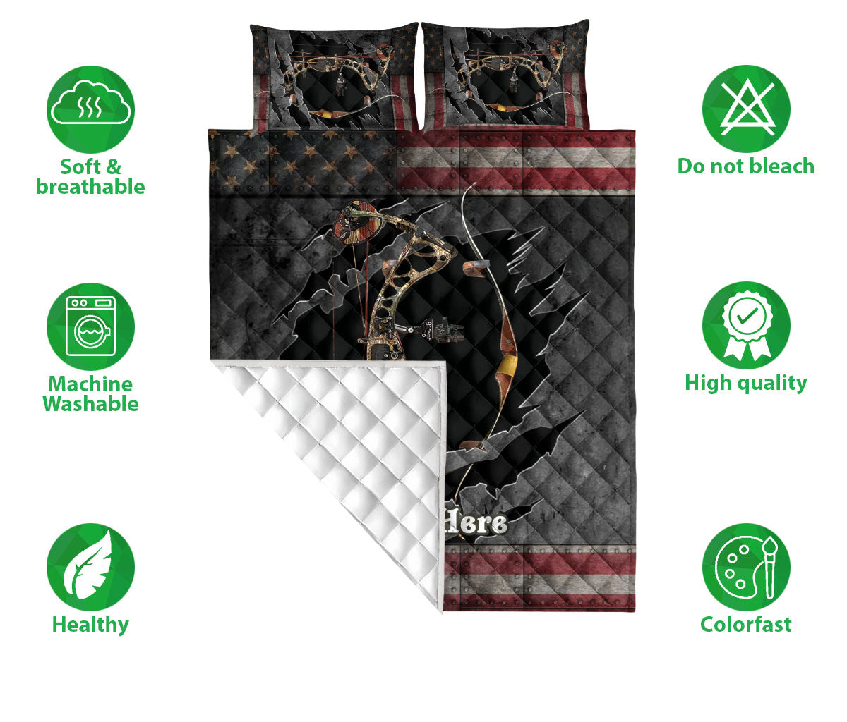 Ohaprints-Quilt-Bed-Set-Pillowcase-Deer-Hunting-American-Flag-With-Camo-Pattern-Custom-Personalized-Name-Blanket-Bedspread-Bedding-1782-Double (70'' x 80'')