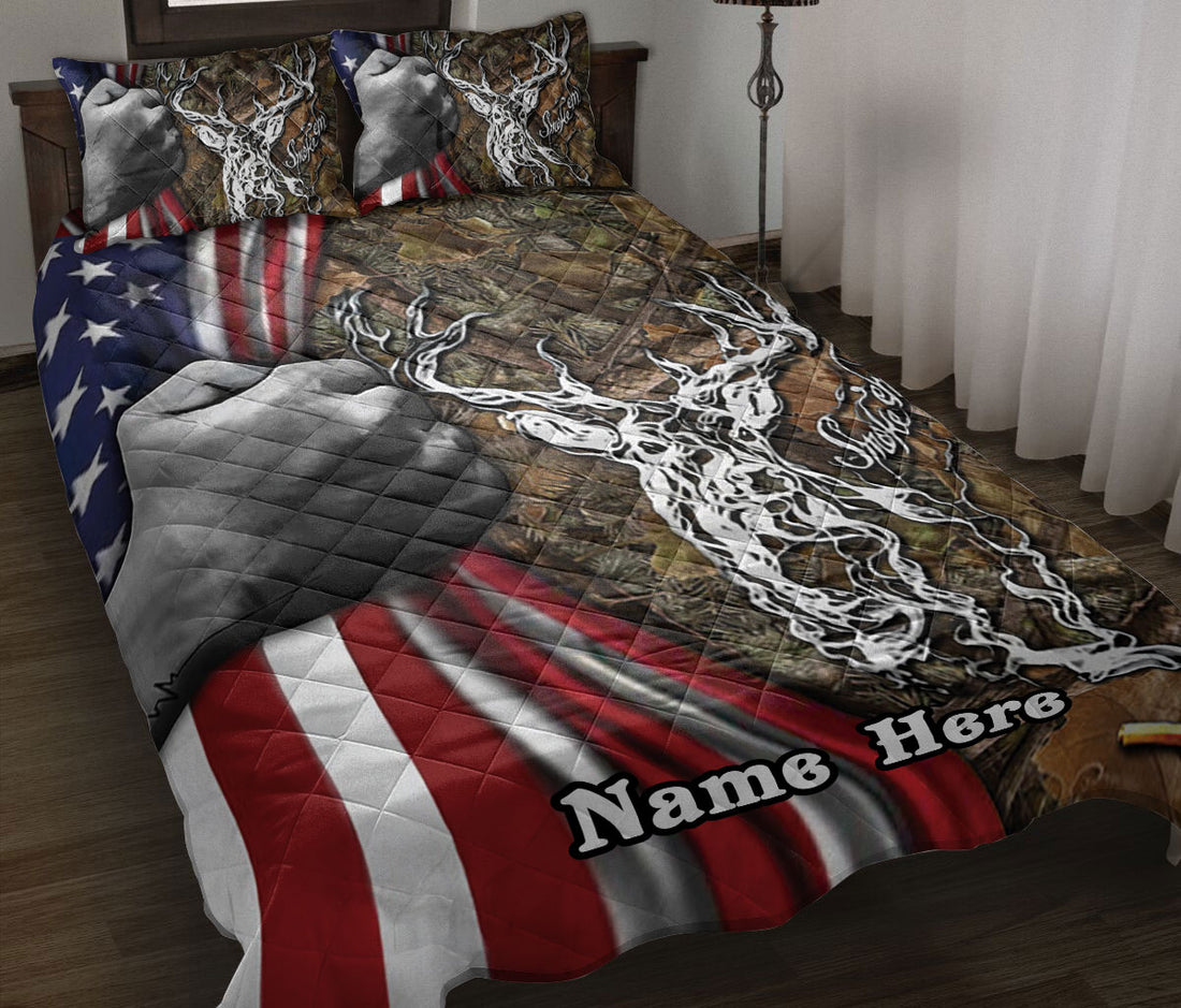 Ohaprints-Quilt-Bed-Set-Pillowcase-Deer-Camo-American-Flag-Gifts-For-Hunting-Lover-Custom-Personalized-Name-Blanket-Bedspread-Bedding-2371-Throw (55'' x 60'')