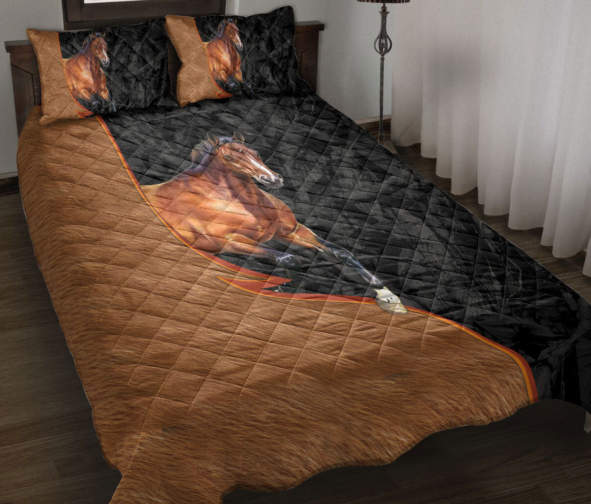Ohaprints-Quilt-Bed-Set-Pillowcase-Wild-Horse-In-Jungle-Running-Black-&-Brown-Pattern-Gift-For-Horse-Animal-Lover-Blanket-Bedspread-Bedding-2630-Throw (55'' x 60'')