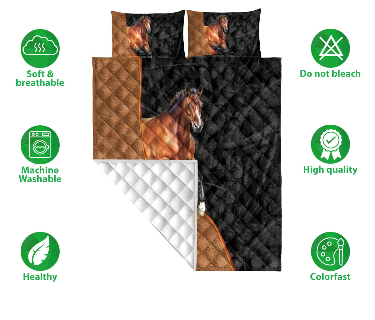 Ohaprints-Quilt-Bed-Set-Pillowcase-Wild-Horse-In-Jungle-Running-Black-&-Brown-Pattern-Gift-For-Horse-Animal-Lover-Blanket-Bedspread-Bedding-2630-Double (70'' x 80'')