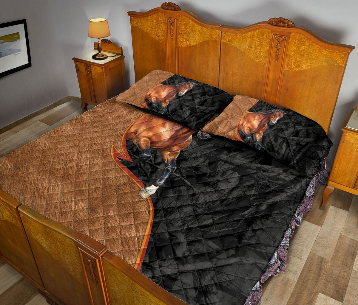 Ohaprints-Quilt-Bed-Set-Pillowcase-Wild-Horse-In-Jungle-Running-Black-&-Brown-Pattern-Gift-For-Horse-Animal-Lover-Blanket-Bedspread-Bedding-2630-Queen (80'' x 90'')