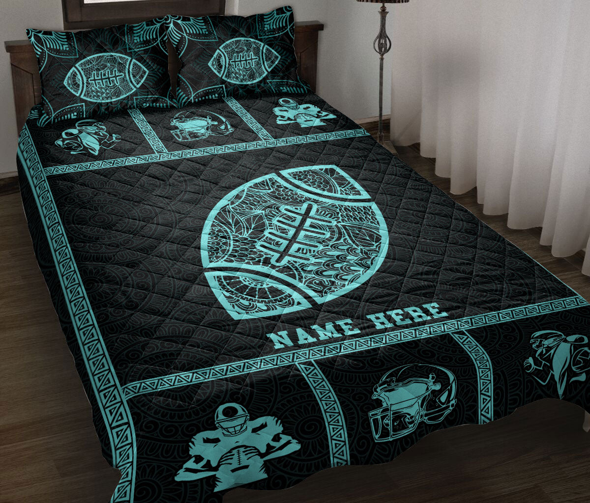 Ohaprints-Quilt-Bed-Set-Pillowcase-Football-Blue-Patchwork-Pattern-Sport-Lover-Gift-Custom-Personalized-Name-Blanket-Bedspread-Bedding-3135-Throw (55'' x 60'')