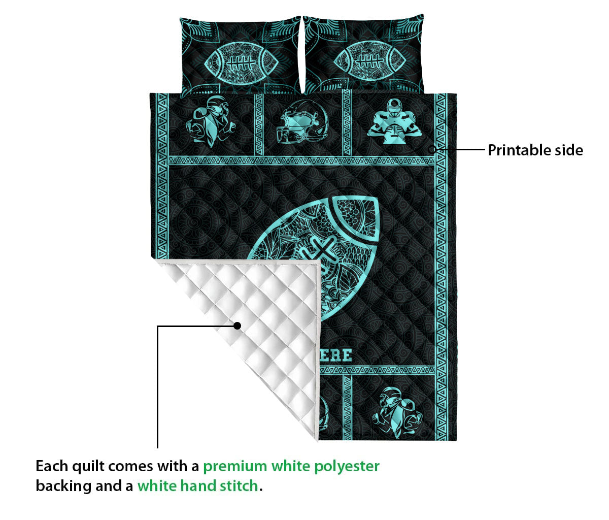 Ohaprints-Quilt-Bed-Set-Pillowcase-Football-Blue-Patchwork-Pattern-Sport-Lover-Gift-Custom-Personalized-Name-Blanket-Bedspread-Bedding-3135-Queen (80'' x 90'')