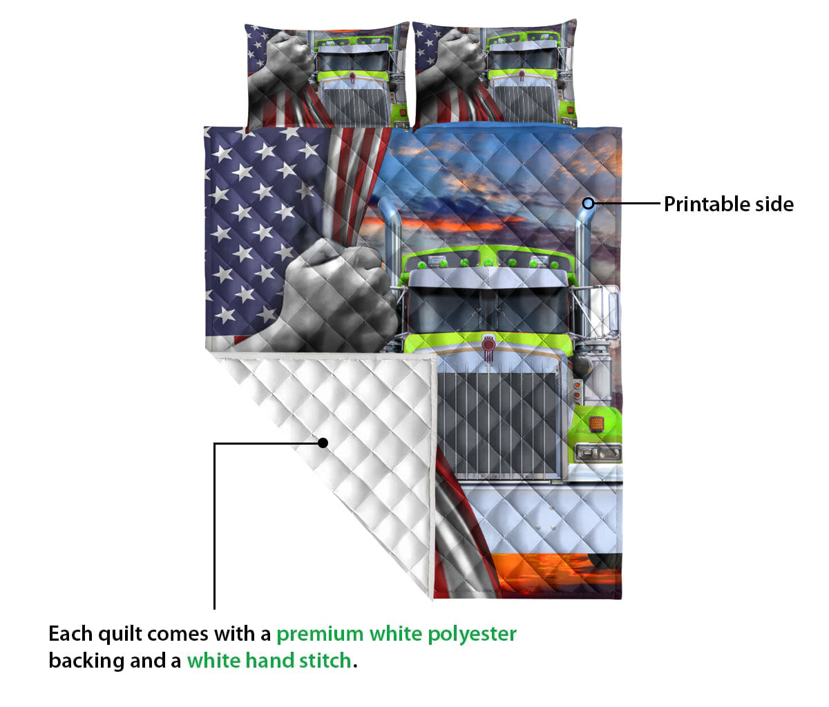 Ohaprints-Quilt-Bed-Set-Pillowcase-Lime-Truck-Unique-Gift-For-Trucker-Driver-Custom-Personalized-Name-Blanket-Bedspread-Bedding-3494-Queen (80'' x 90'')