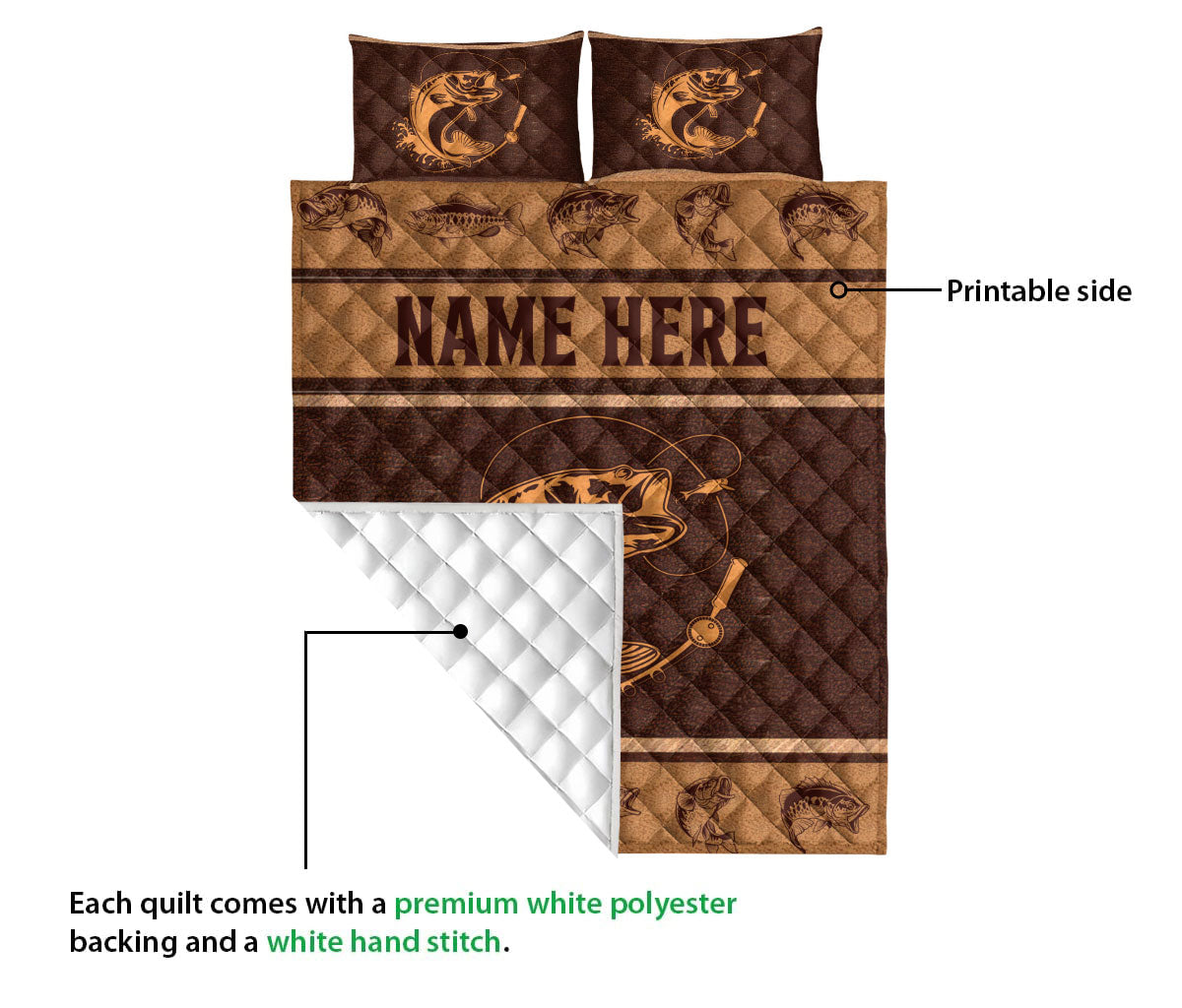 Ohaprints-Quilt-Bed-Set-Pillowcase-Fishing-Lover-Brown-Pattern-Unique-Gift-For-Fisherman-Custom-Personalized-Name-Blanket-Bedspread-Bedding-3249-Queen (80'' x 90'')