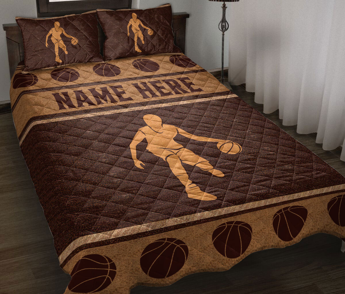 Ohaprints-Quilt-Bed-Set-Pillowcase-Basketball-Brown-Pattern-Gift-For-Sport-Custom-Personalized-Name-Blanket-Bedspread-Bedding-3397-Throw (55'' x 60'')